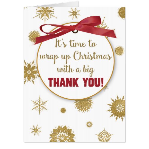 Thank You For Christmas Gift Gold Snowflakes Red Card