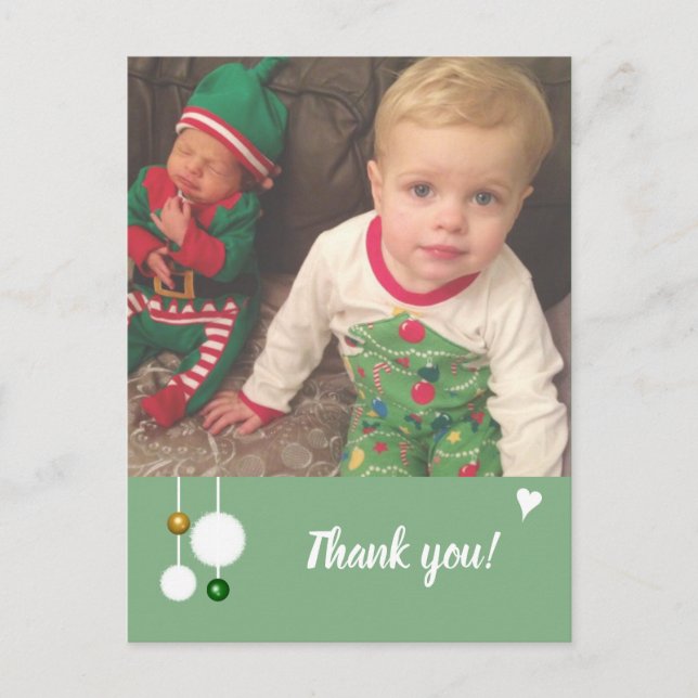 Thank you for Christmas gifts green with photo Announcement Postcard (Front)