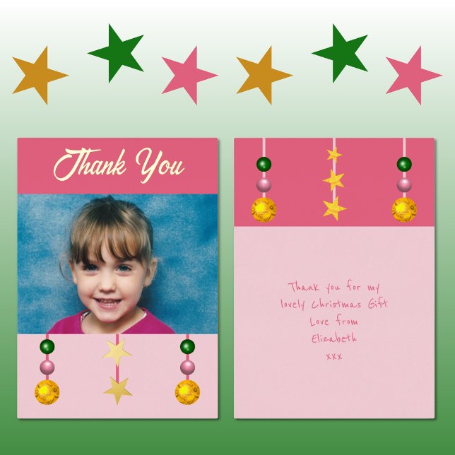 Thank you for Christmas gifts photo pink Foil Holiday Card (Creator Uploaded)