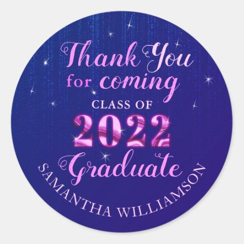 Thank You for Coming 2022 Graduate Blue Neon Pink Classic Round Sticker