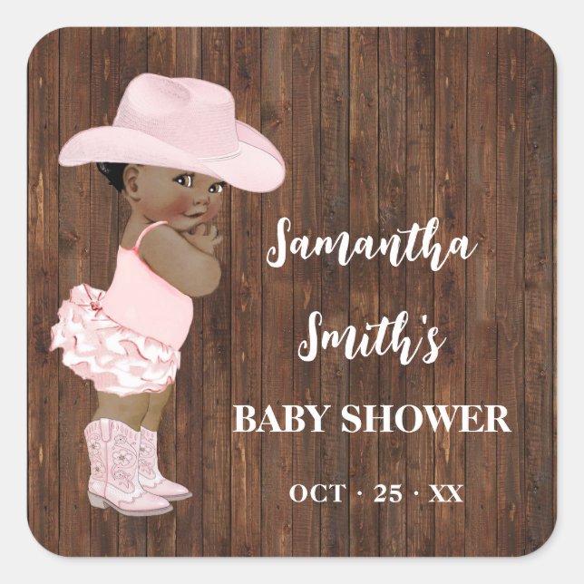Thank You for Coming AA Cowgirl Baby Shower Square Sticker (Front)