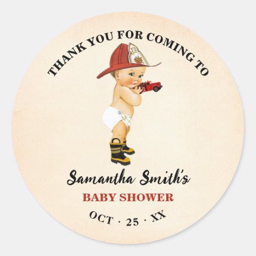 Thank You for Coming Baby Firefighter Baby Shower Classic Round Sticker