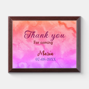 Thank you for coming birthday party add name date award plaque