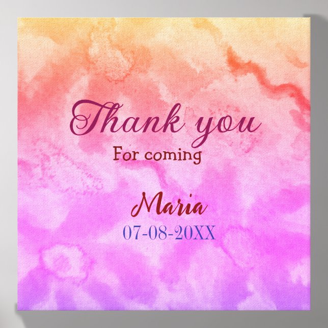 Thank you for coming birthday party add name date  canvas photo tile  (Front Set)