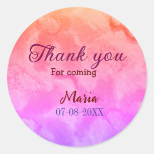 Thank you for coming birthday party add name date  classic round sticker