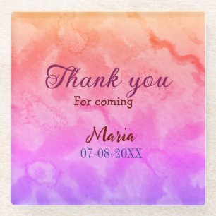 Thank you for coming birthday party add name date glass coaster