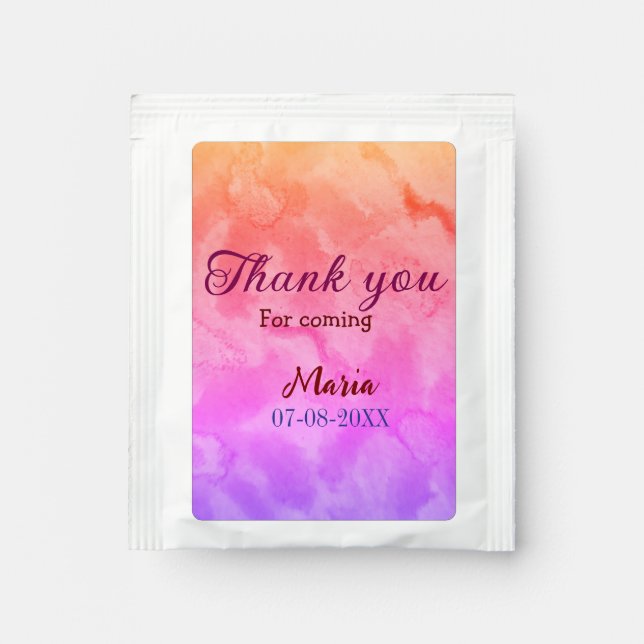 Thank you for coming birthday party add name date  tea bag drink mix (Front)