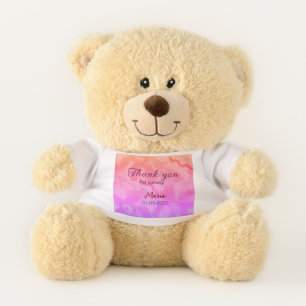 Thank you for coming birthday party add name date  teddy bear