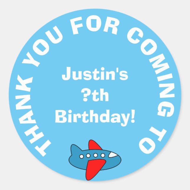Thank you for coming Birthday party favor stickers (Front)