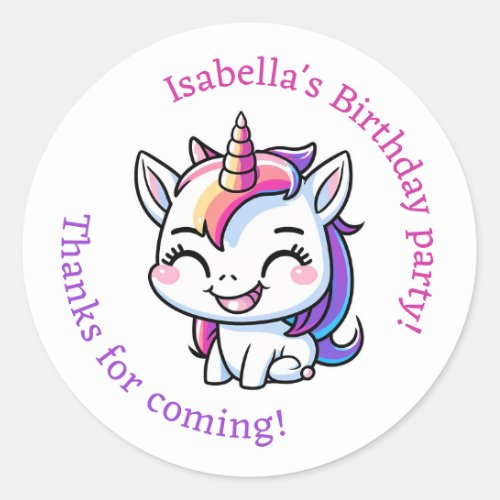 Thank You For Coming Birthday Party Favor Unicorn Classic Round Sticker