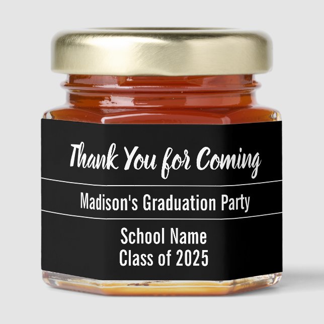 Thank You for Coming Black and White Graduation Honey Jar Favors (Front)