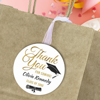 Thank You For Coming Black & Gold Graduation Party Classic Round Sticker