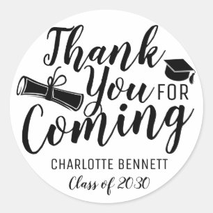 Thank You For Coming Black Graduation Party Favor Classic Round Sticker
