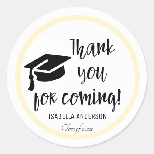 Thank You For Coming Black Graduation Party Favor  Classic Round Sticker