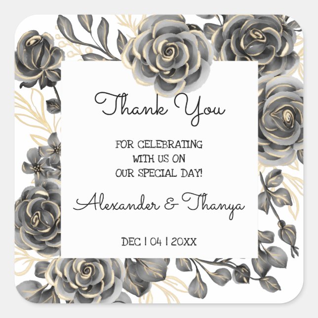 Thank You for Coming Black Roses Wedding Favor Square Sticker (Front)