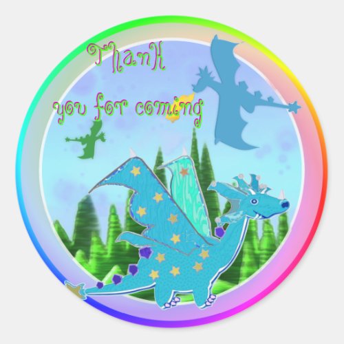 Thank You for Coming Blue Dragon Rainbow Colors Classic Round Sticker