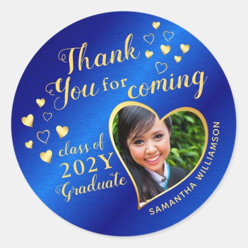 Thank You for Coming Blue Gold 2024 Graduation Classic Round Sticker