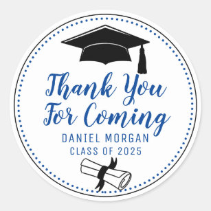 Thank You For Coming Blue Graduation Party  Classic Round Sticker
