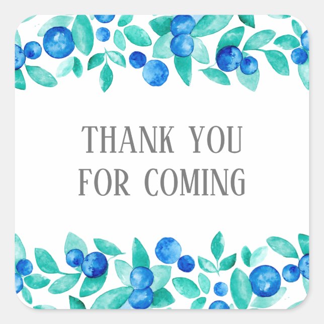 Thank you for coming. Blueberries baby shower Square Sticker (Front)