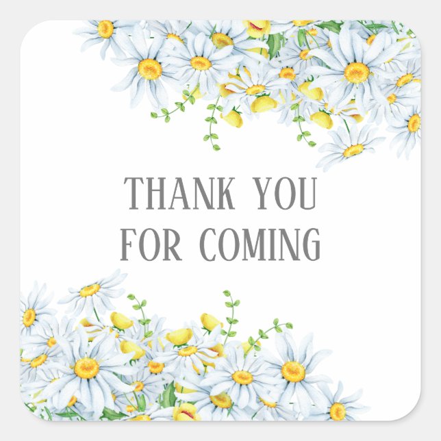 Thank you for coming. Chamomile flower baby shower Square Sticker (Front)