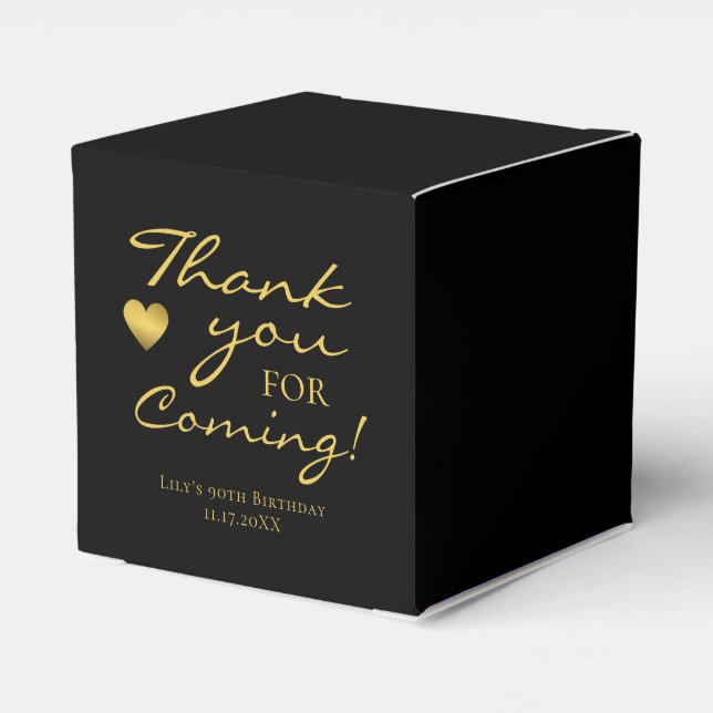 Thank You For Coming Classic Gold Script Birthday Favor Boxes (Back Side)