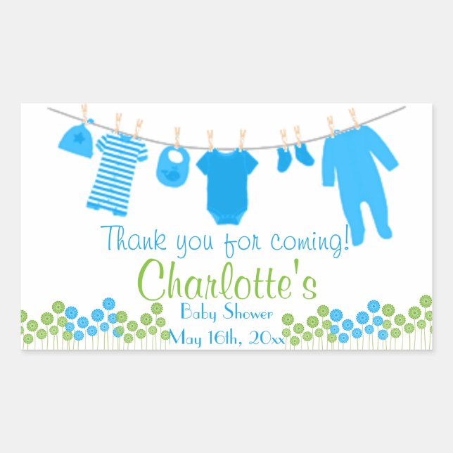Thank You For Coming! Clothesline Baby Shower Rectangular Sticker (Front)