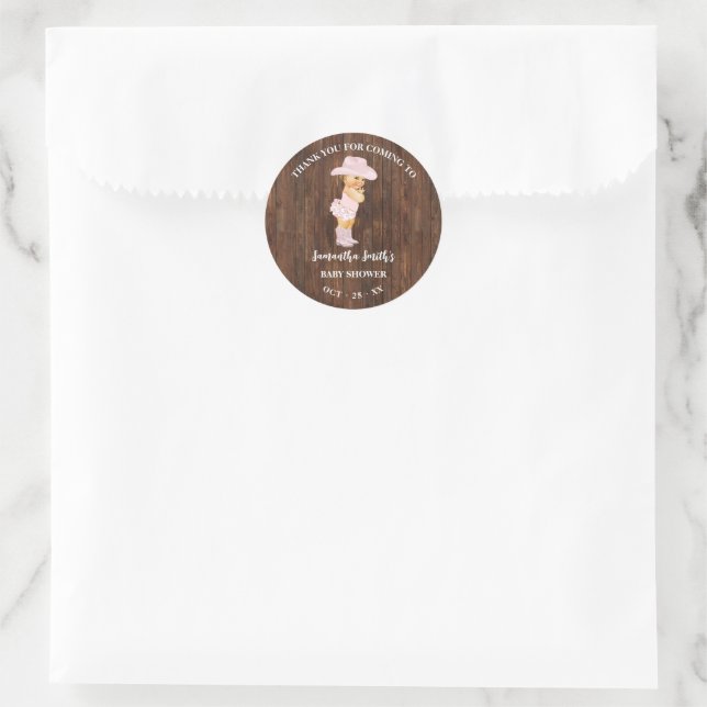 Thank You for Coming Cowgirl Western Baby Shower Classic Round Sticker (Bag)