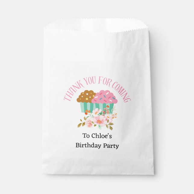 Thank You For Coming Cupcake Floral Birthday Favor Bag (Front)