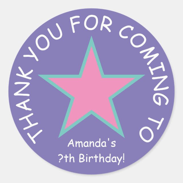 Thank you for coming custom Birthday party favor Classic Round Sticker (Front)