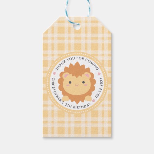 Thank You For Coming Cute Lion Kids Birthday Gift Tags