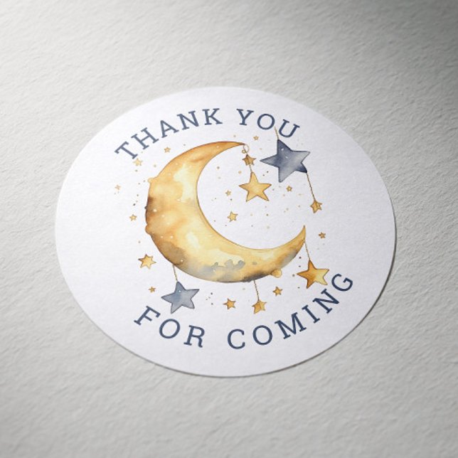 Thank you for coming. Cute moon stars baby shower Classic Round Sticker (Creator Uploaded)