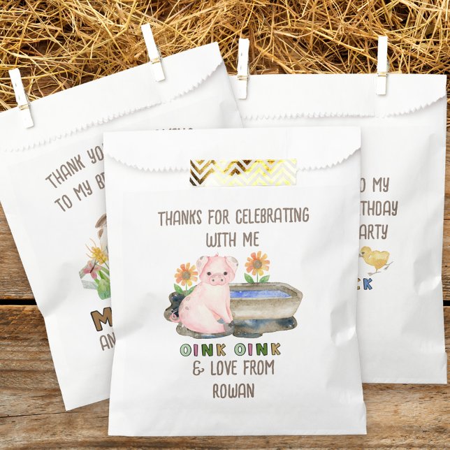 Thank You for Coming Cute Pig Farm Birthday Favor Bag (Farm theme birthday party favor bags inspired by old macdonald nursery rhyme
)