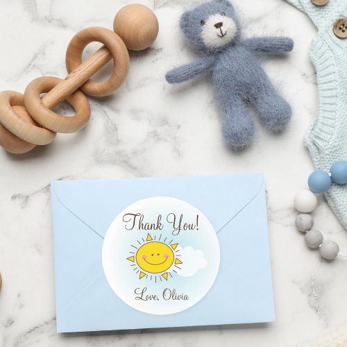 Thank You For Coming Cute Sunshine Baby Shower Classic Round Sticker