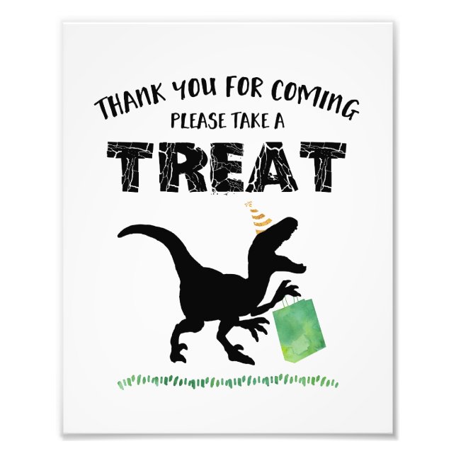 Thank You For Coming Dinosaur Birthday Favor Sign (Front)