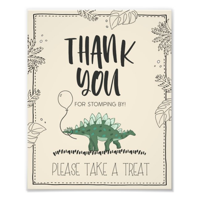 Thank You For Coming Dinosaur Birthday Favor Sign (Front)