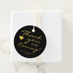 Thank You For Coming Elegant Gold Script Birthday Favor Tags