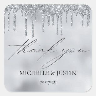 Thank You For Coming Event  Silver Sparkle  Square Square Sticker