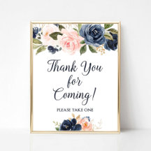 Thank You For Coming Favor Sign Navy & Blush