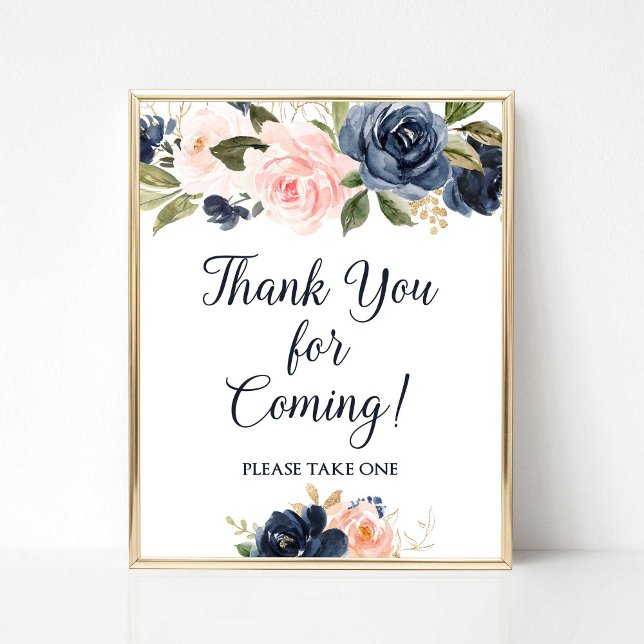 Thank You For Coming Favor Sign Navy & Blush  (Thank You For Coming Please Take One Favor Sign, Navy & Blush Floral)