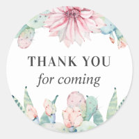 Thank you for coming. Floral cactus baby shower Classic Round Sticker