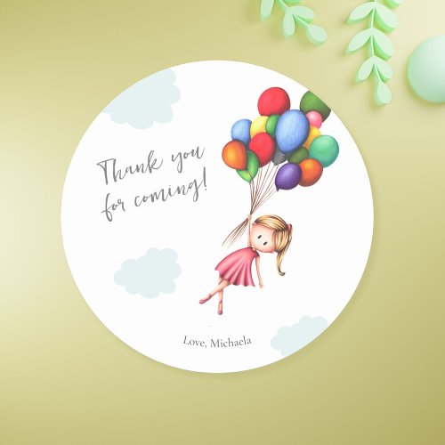 Thank You for Coming Girl with Balloons Love Classic Round Sticker
