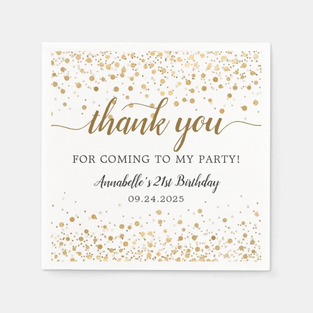Thank You For Coming Gold Confetti 21st Birthday Napkins (Front)