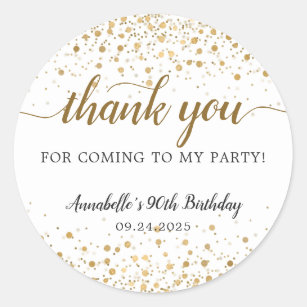 Thank You For Coming Gold Confetti Dots Birthday Classic Round Sticker