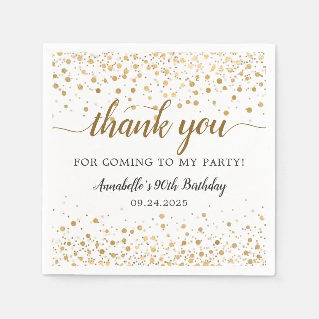 Thank You For Coming Gold Confetti Dots Birthday Napkins (Front)