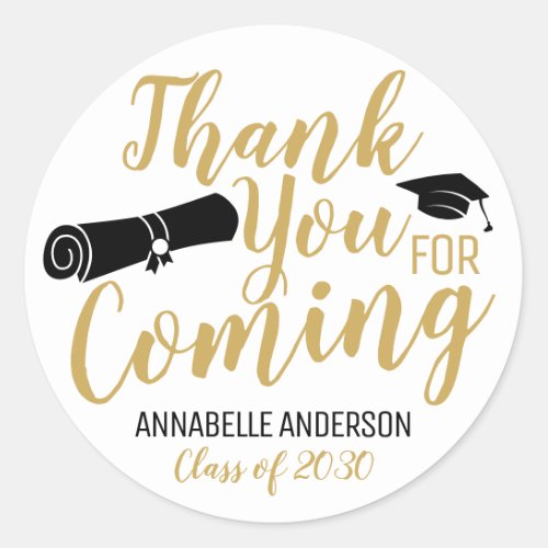 Thank You For Coming Gold Graduation Party Favor Classic Round Sticker