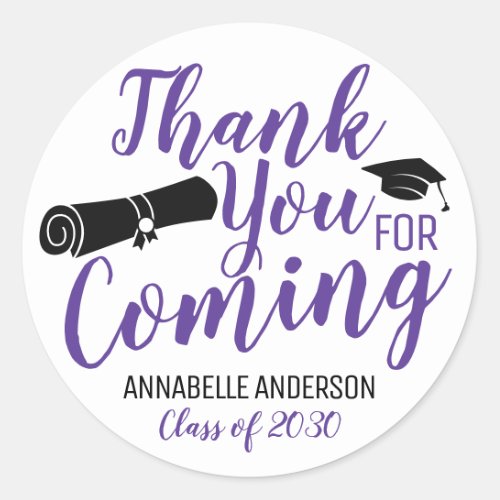 Thank You For Coming Graduation Party Favor Purple Classic Round Sticker