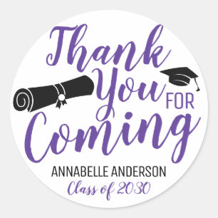 Thank You For Coming Graduation Party Favor Purple Classic Round Sticker