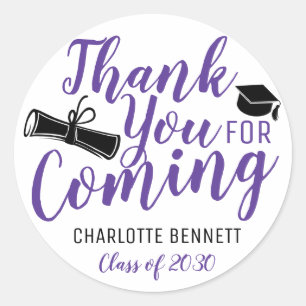 Thank You For Coming Graduation Party Favor Purple Classic Round Sticker