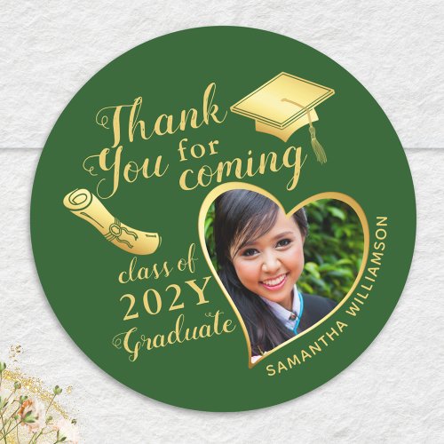 Thank You for Coming Green and Gold Graduation Classic Round Sticker