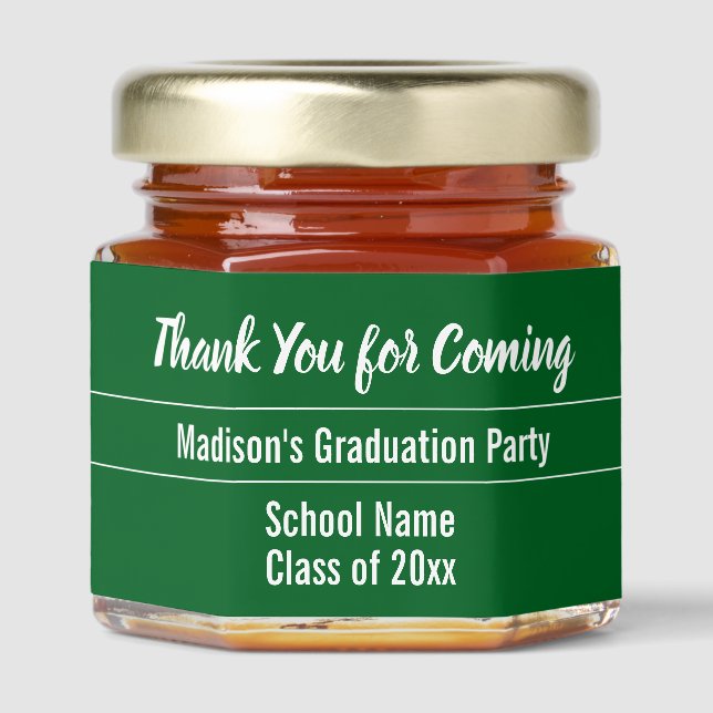 Thank You for Coming Green and White Graduation Honey Jar Favors (Front)